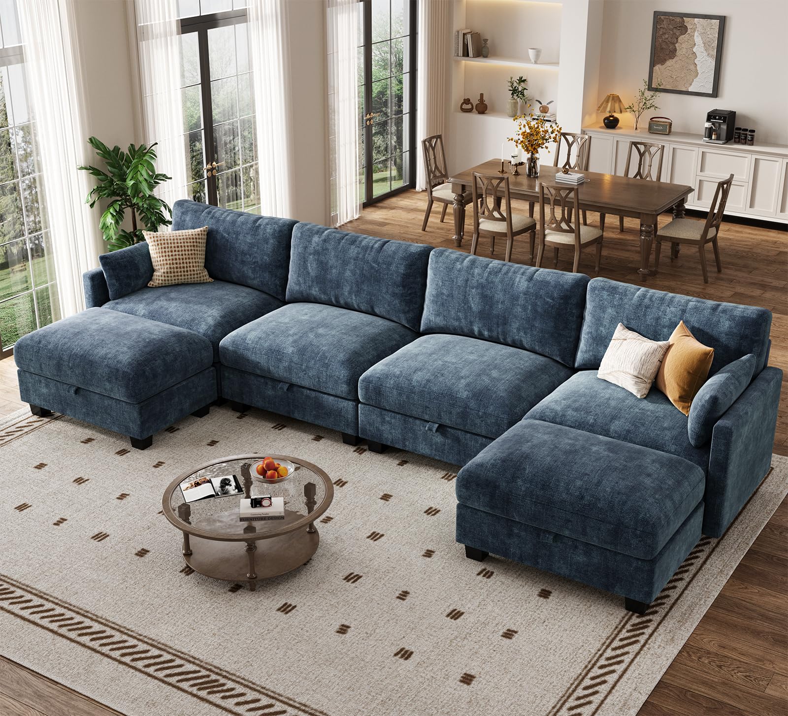 Modular Sectional Sofa, 132" U Shaped Couch with Storage