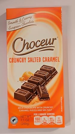 Choceur Crunchy Salted Caramel Smooth & Creamy European Chocolate, Milk Chocolate with Crunchy Caramel Pieces and Sea Salt, 7.1oz 200g