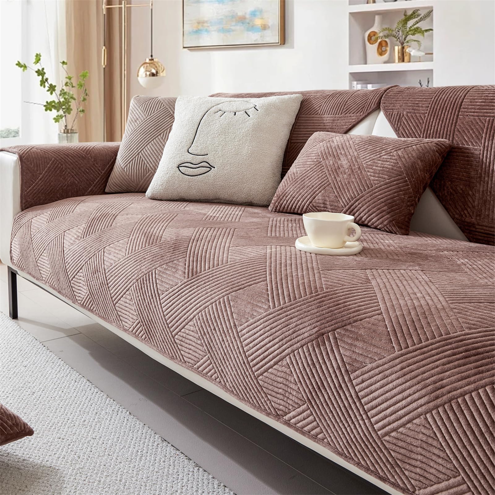 LINGKY Sofa Cover 1 2 3 4 Seater Soft Milk Velvet Sofa Cushion Covers Washable Corner Sofa Cover L Shape Non-Slip Sofa Slipcovers Sectional Couch Covers Furniture Protector (Coffee,90x90cm) — image 1