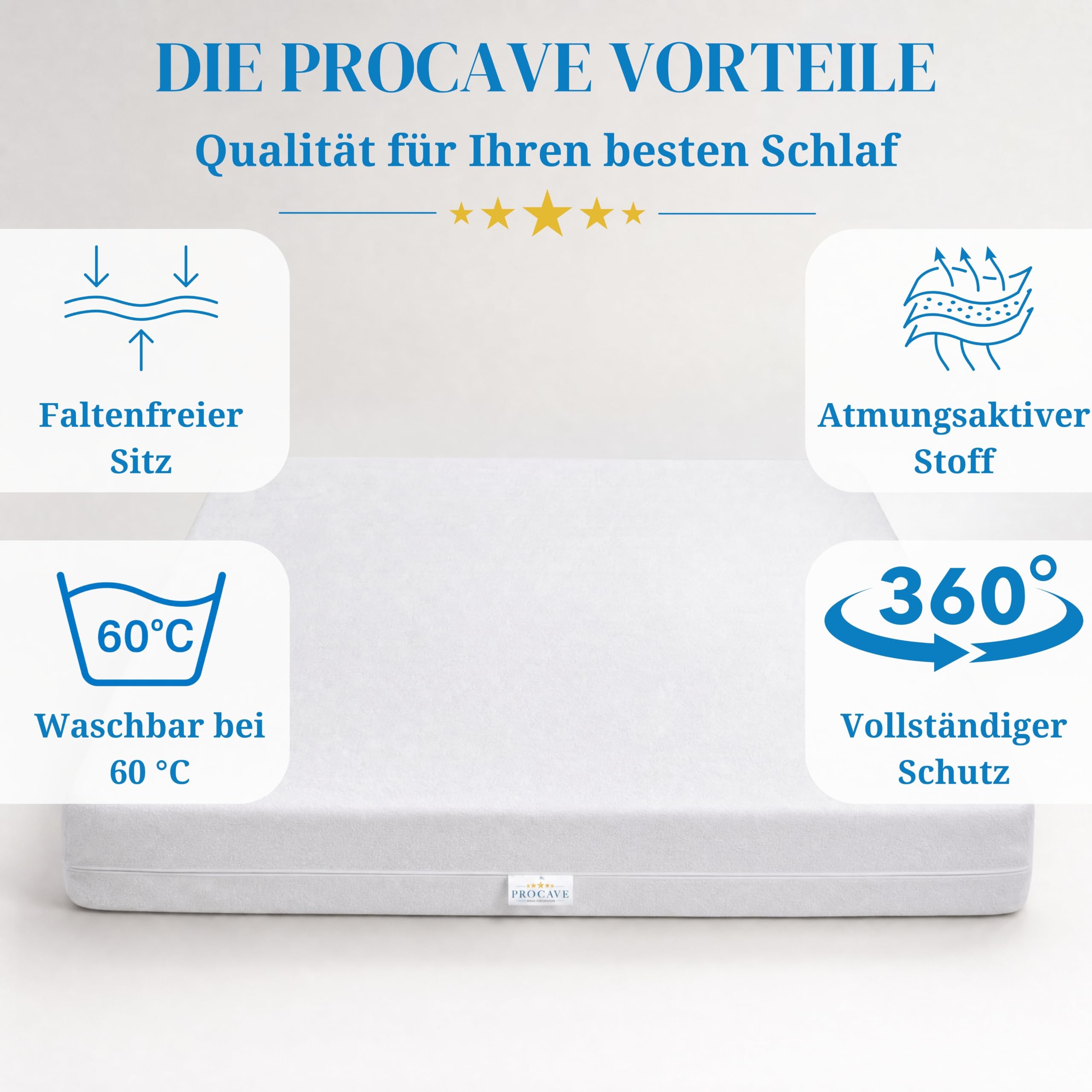 PROCAVE - Coprimaterasso in spugna, senza imbottitura, Matratzen-Höhe 23-28cm, 200 x 220 cm