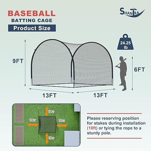 Miniatura 2 de SHANTRA Jaula de bateo con marco y red, jaula de bateo de béisbol de 13 pies y 22 pies para patio trasero, béisbol y sóftbol para práctica de