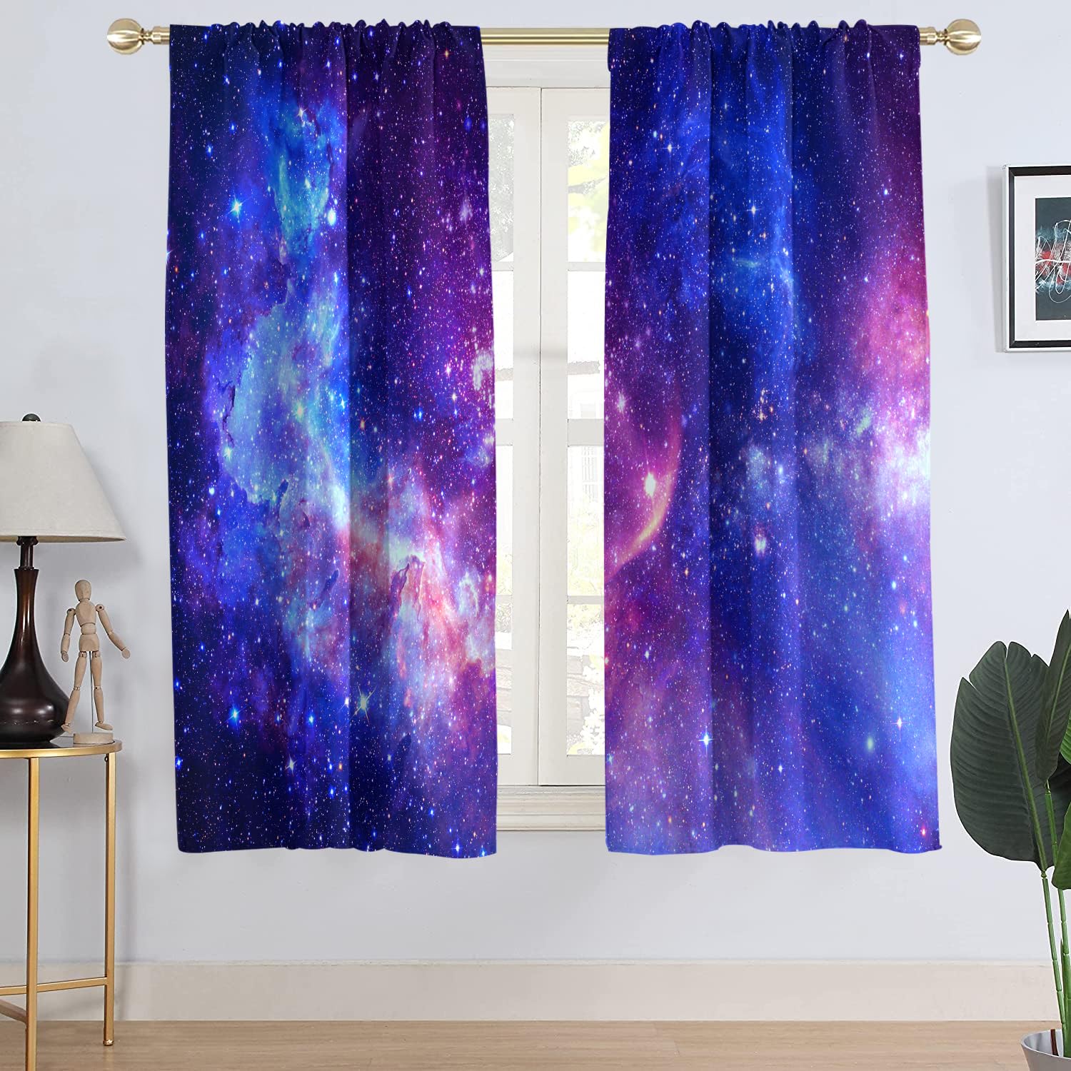 AAtter Galaxy Window Curtain Outer Space Purple Star Constellation Celestial KidsGirls Boys Cool Trippy Cloud Starry Bedroom Living Room Window Drapes Treatment Fabric 1 Pair, 42