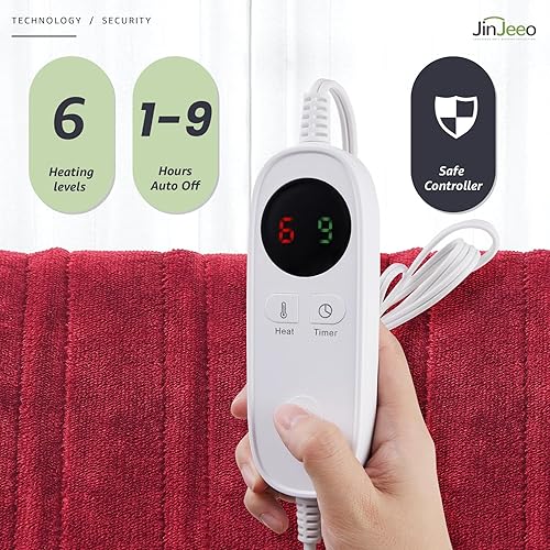Miniatura 3 de JinJeeo Manta térmica de 62 x 84 pulgadas, manta eléctrica de franela roja, manta de calentamiento rápido, 6 ajustes de calor, apagado automático de