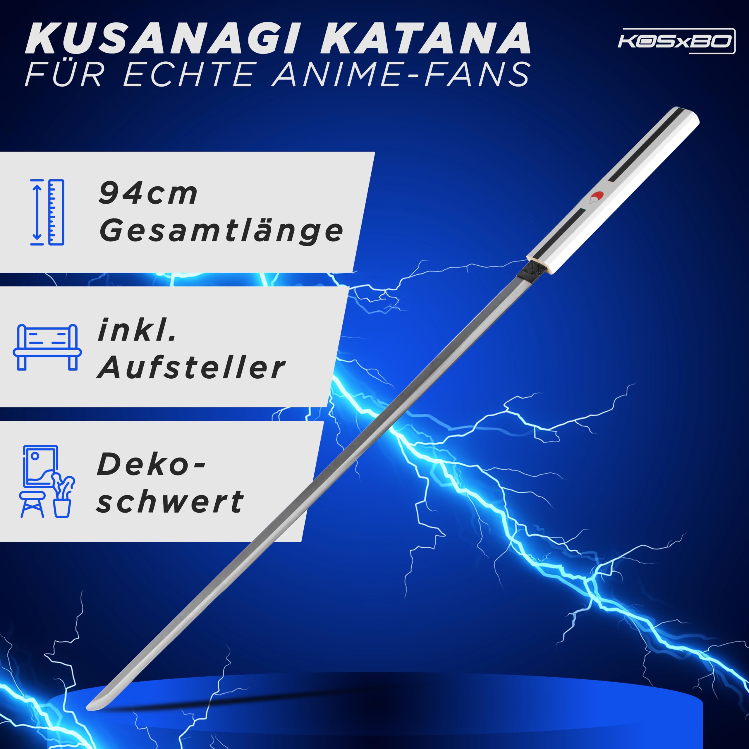 Anime Schwert - Sasuke Uchiha Naruto Anime Katana aus Metall und Holz - Cosplay schwarz weiß rot