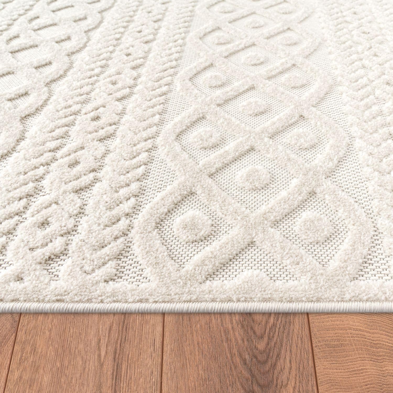 TT Home Tapis D'Intérieur Et D'Extérieur Résistant Aux Intempéries Balcon Chambre À Coucher Motif Boho Skandi Aspect Géométrique, Couleur:Crème 4, Dimension:160x230 cm