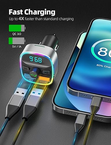 Miniatura 3 de Nulaxy Transmisor FM Bluetooth para automóvil adaptador de coche Bluetooth con carga USB dual para automóvil reproductor MP3 soporte tarjeta TF y