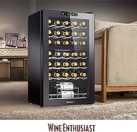 Vista 8 de Wine Enthusiast Enfriador de vino con compresor MAX de doble zona de 32 botellas, mini refrigerador independiente con pantalla táctil digital