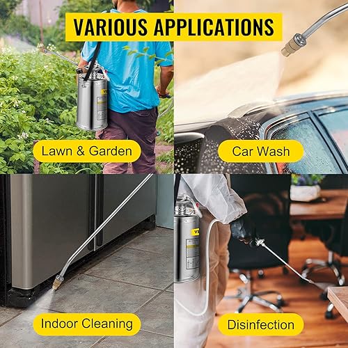 Miniatura 17 de Happybuy Pulverizador de bomba de acero inoxidable de 1 galón, varita de 12 pulgadas y manguera reforzada de 3 pies, medidor de presión, válvula