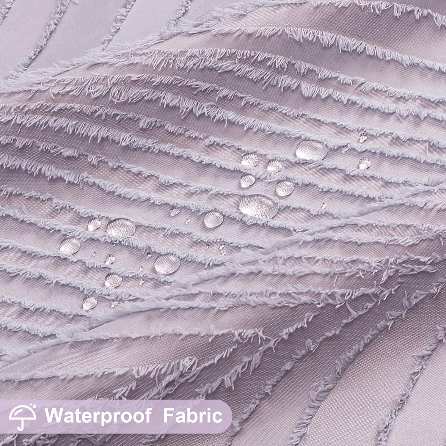 Boho Long Shower Curtain, 72 x 78, Elegant Tufted Striped Leaf Textured Shower Curtain, Soft Privacy Protect with 12 Hooks, Machine Washable, Lavender