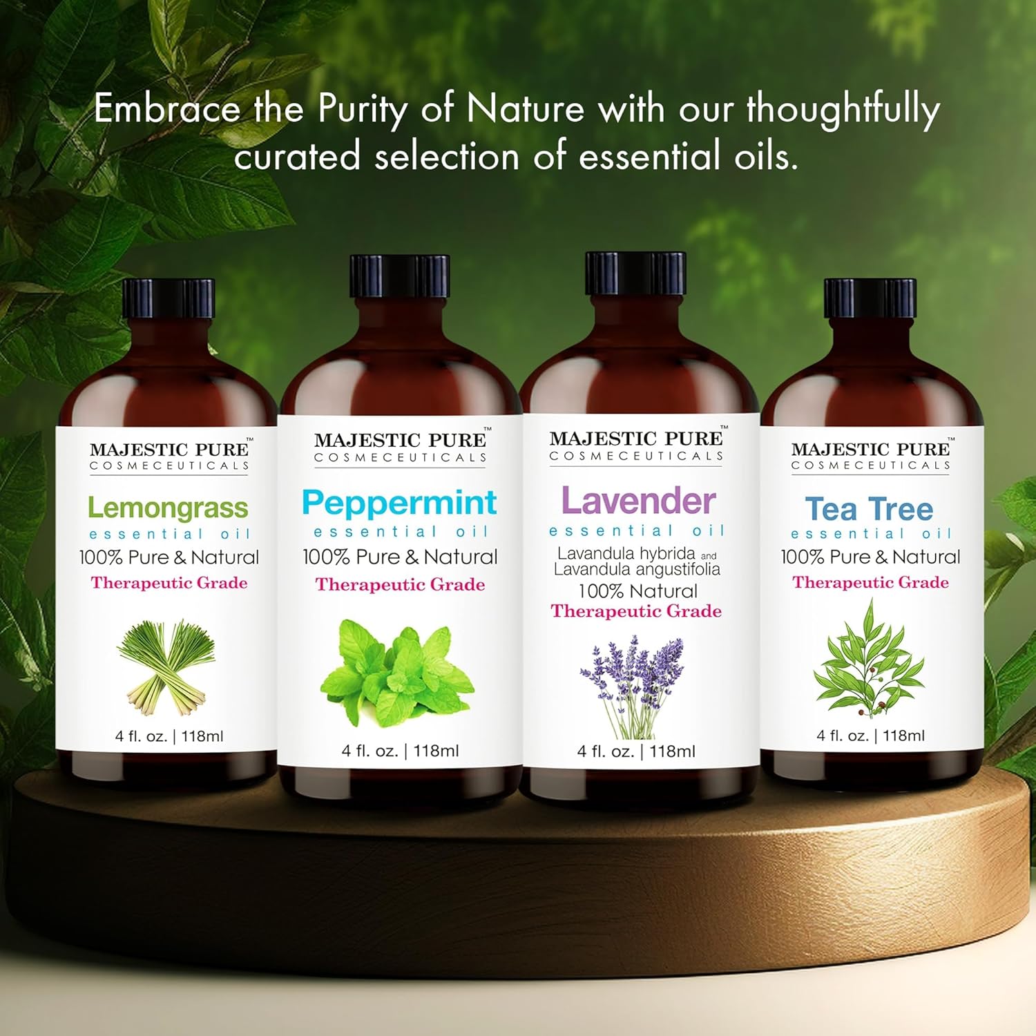 Majestic Pure Tea Tree Essential Oil with Glass Dropper - 4 Fl Oz Pack of 2-100% Pure and Natural Tea Tree Oil - Premium Grade Essential Oils for Diffuser, Aromatherapy, Soap and Candle Making