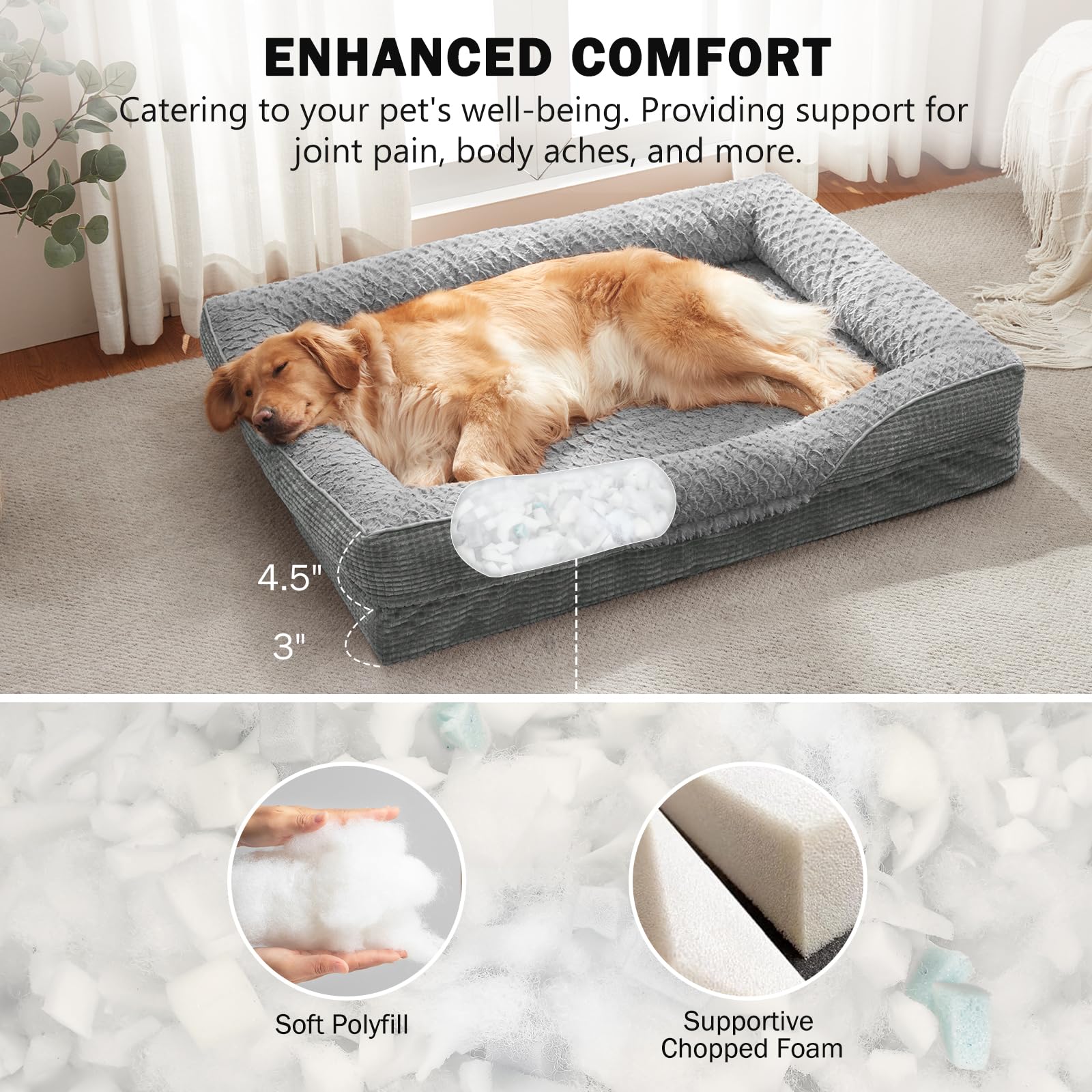 INVENHO Orthopedic Dog Beds Large Sized, XL Washable Egg-Crate Memory Foam Dog Couch Bed with Washable Removable Cover, Waterproof Lining and Nonskid Bottom - image 3