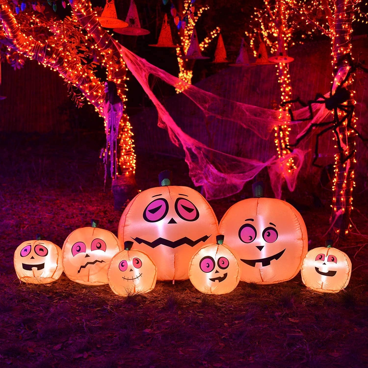 Twinkle Star 8 Ft Long Halloween Lighted Inflatable Pumpkins, Outdoor Indoor Holiday Decorations, LED Lights Animated Halloween Yard Prop, Giant Lawn Decorations