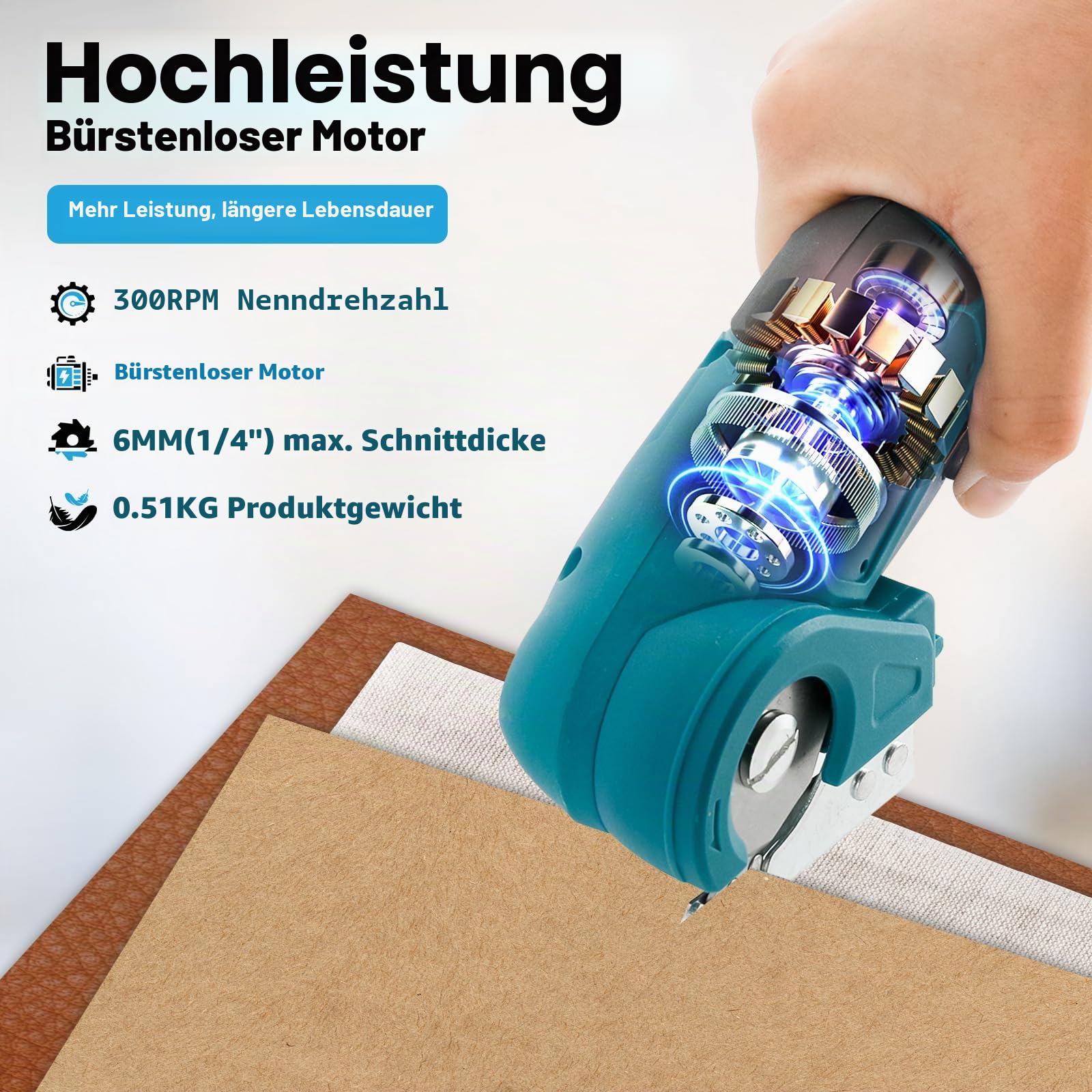 Akku Kartonschneider Kompatibel mit Makita 18V Akku (Kein Akku), Kabelloser Kartonschneider, Elektrische Stoffschere mit 3 Klingen und Aufbewahrungstasche, 6mm Schnitttiefe für Leder, Kunststoff