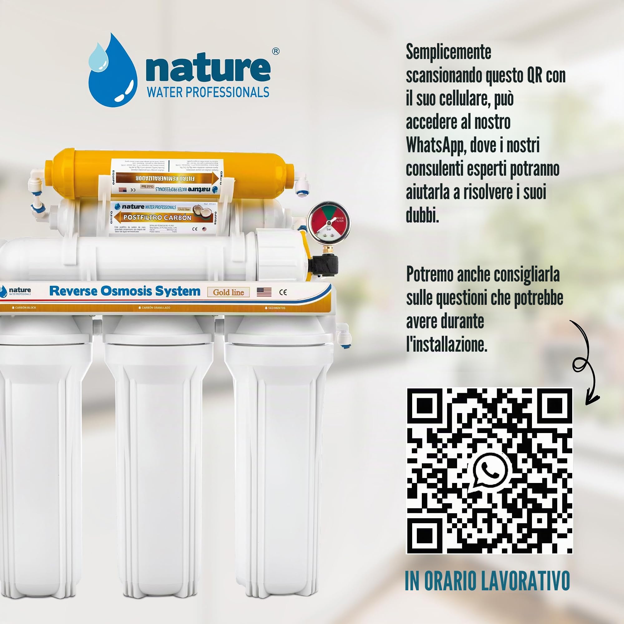 NATURE WATER PROFESSIONALS - Attrezzatura per osmosi inversa - Kit per osmosi a 6 stadi - Capacità 5 litri - Include membrana 50 GPD, filtro e serbatoio acqua.