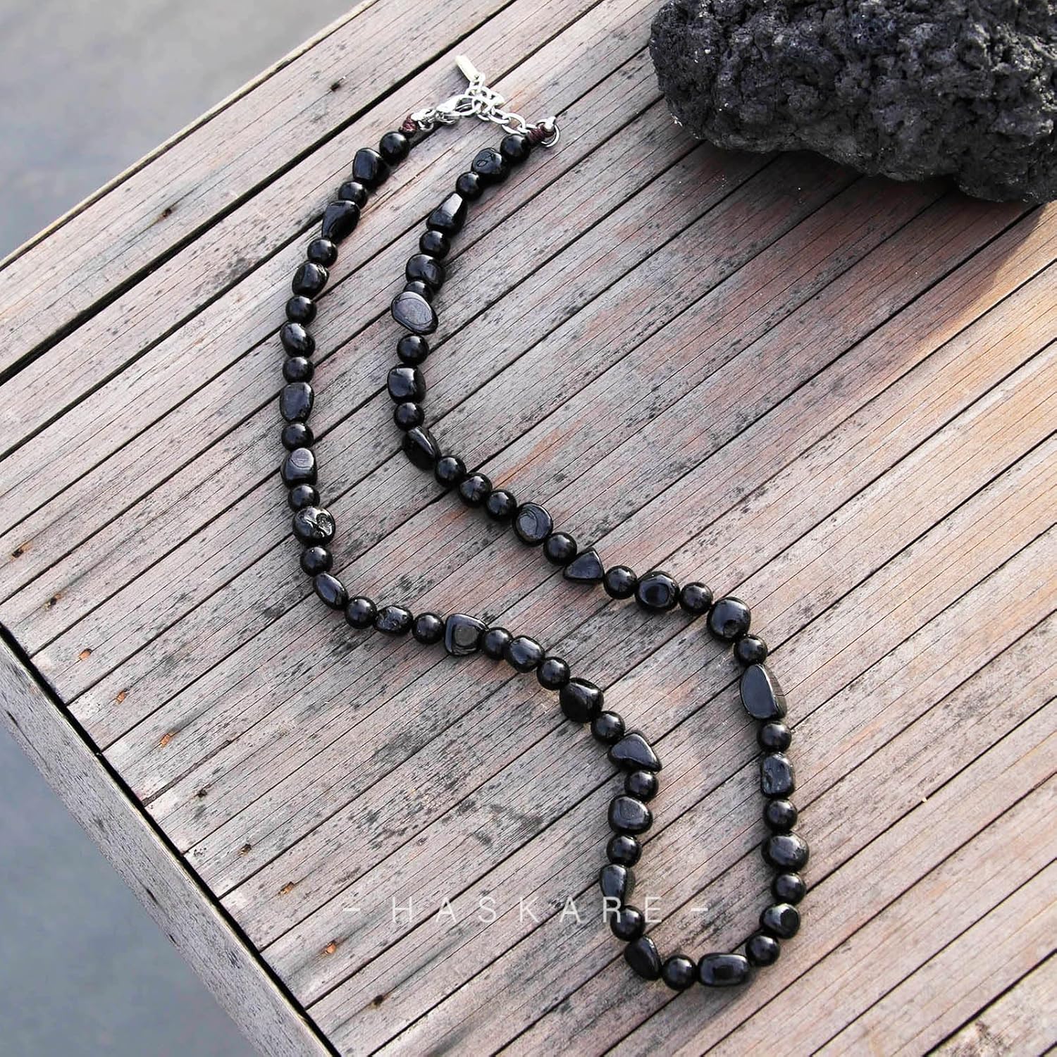 HASKARE Natural Stone Beaded Necklaces for Men Genuine Black Tourmaline Obsidian Protection Necklace, Unique Beads Necklace Healing Crystal Mens Choker Necklace Ideal Gift for Father's Day Christmas