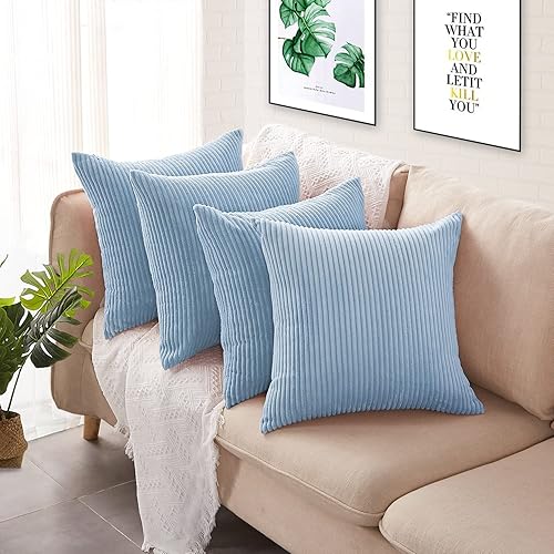 4 fundas de almohada de 20 x 20 pulgadas, funda de cojín, funda de almohada cuadrada decorativa para sofá, dormitorio, 20 x 20 pulgadas, color azul.