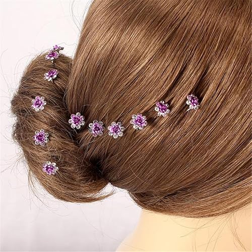 Miniatura 8 de 20pcs Rhinestone Rose Flower Hair Bobby Pin Crystal Bride Wedding Metal Clip de pelo Decoración U forma joyería accesorios, Cabello de cristal,