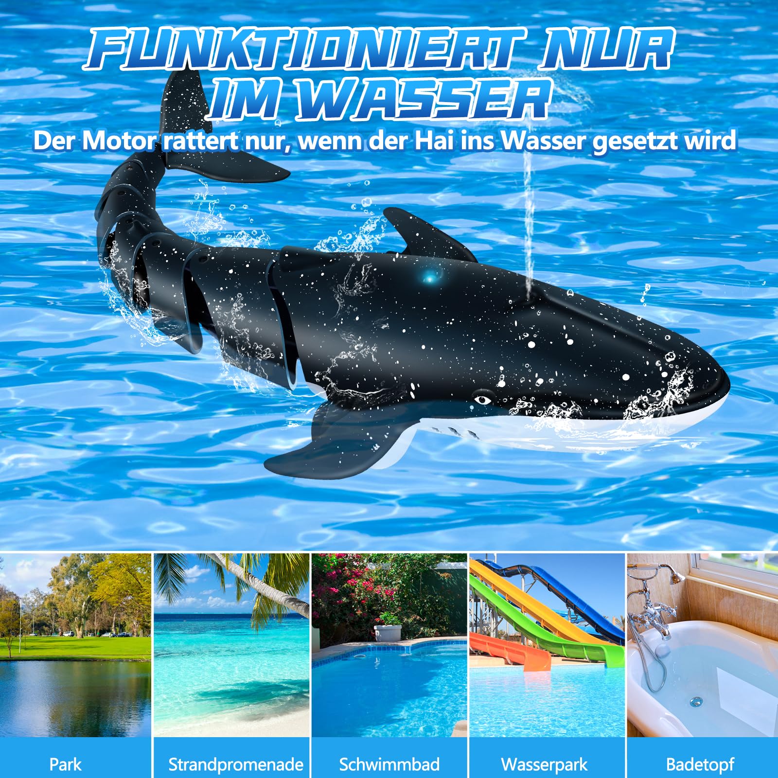 IEEILULU Ferngesteuertes Wal Wasserspielzeug, 2.4GHz Ferngesteuertes Wal Spielzeug mit Wassersprüheffekt, Wasserdichter Fernbedienung, Elektrische Simulation Spielzeug Geschenk für 6+ Kinder (Blau)