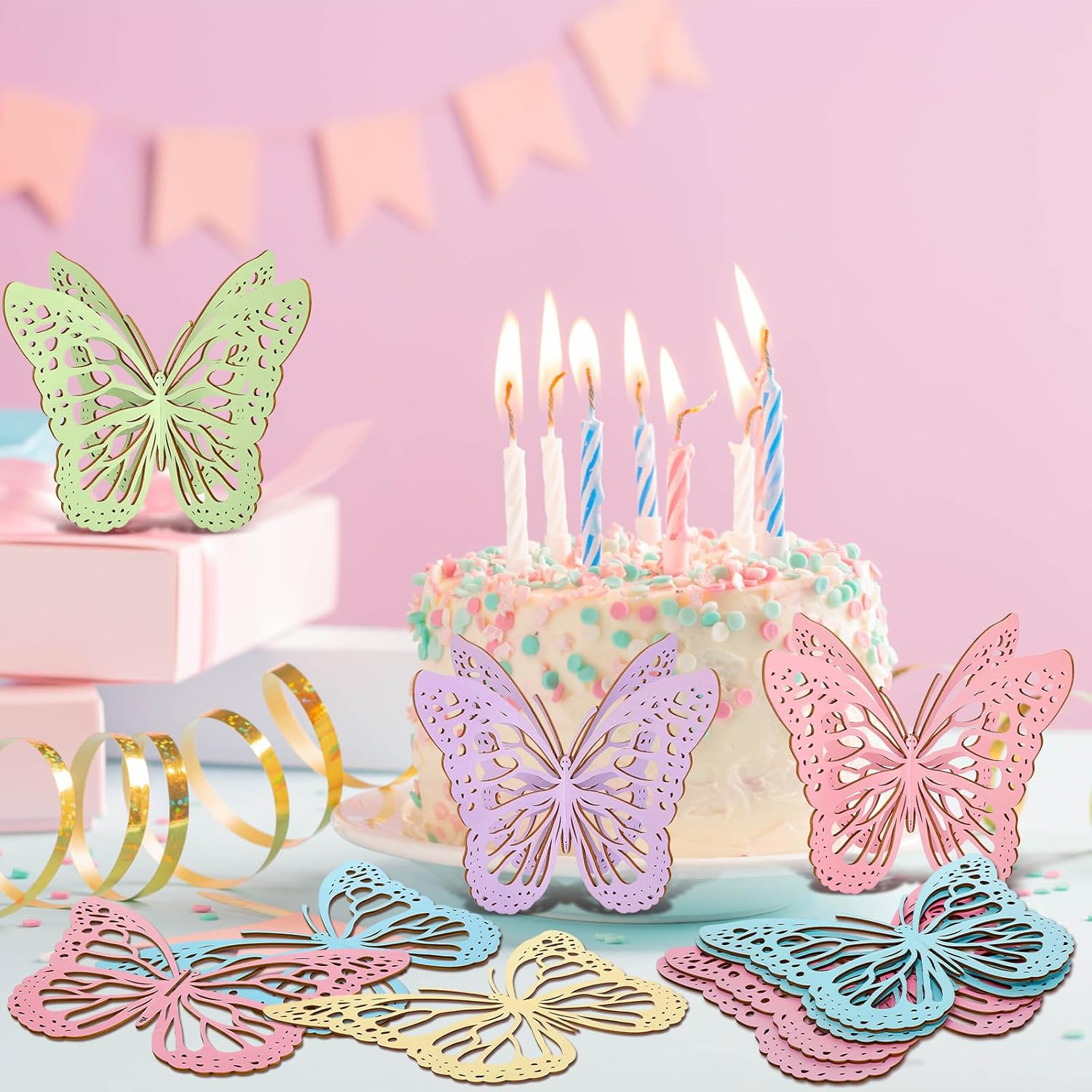 Yerliker 5 Pcs Butterfly Centerpieces for Table Butterfly Party Decorations 10 x 7 Inch Large Wooden 3D Butterflies for Spring Home Birthday Baby Shower Wedding Tabletop Ornaments Tea Party Decor