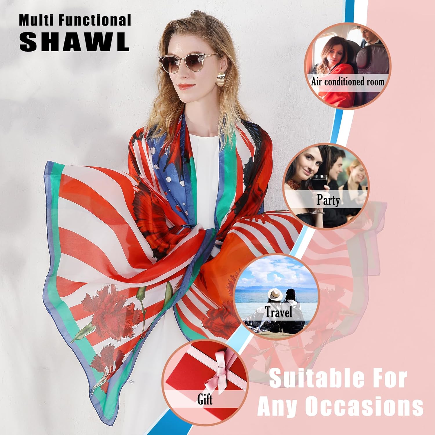 DANA XU Women's 100% Mulberry Satin Silk Pashmina Shawl Wraps Extra Large Floral Scarf for Evening Dresses, Soft Oversized - Image 5