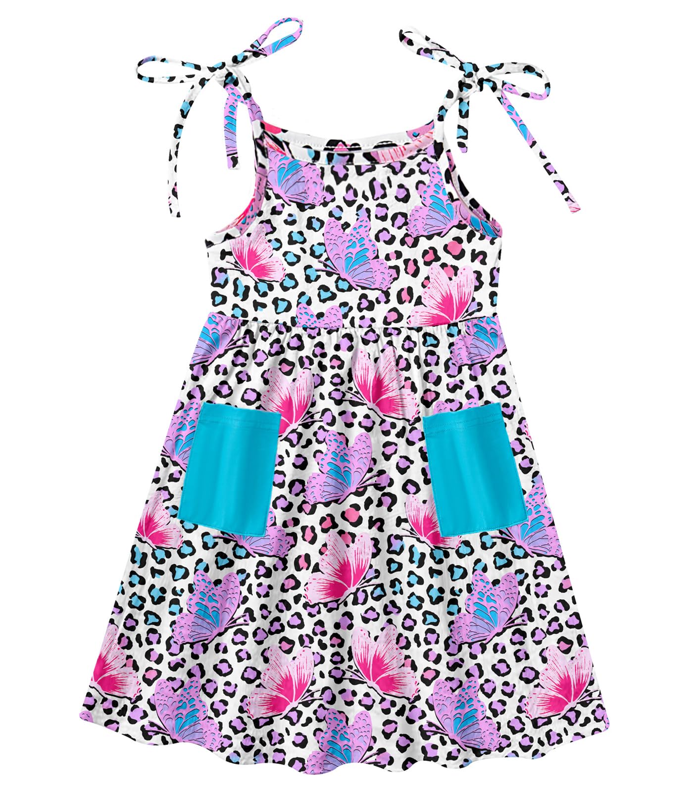 Vieille Toddler Girls Summer Sling Dress Tie Straps Sleeveless Casual Beach Sundress with Pockets 2-6 Years