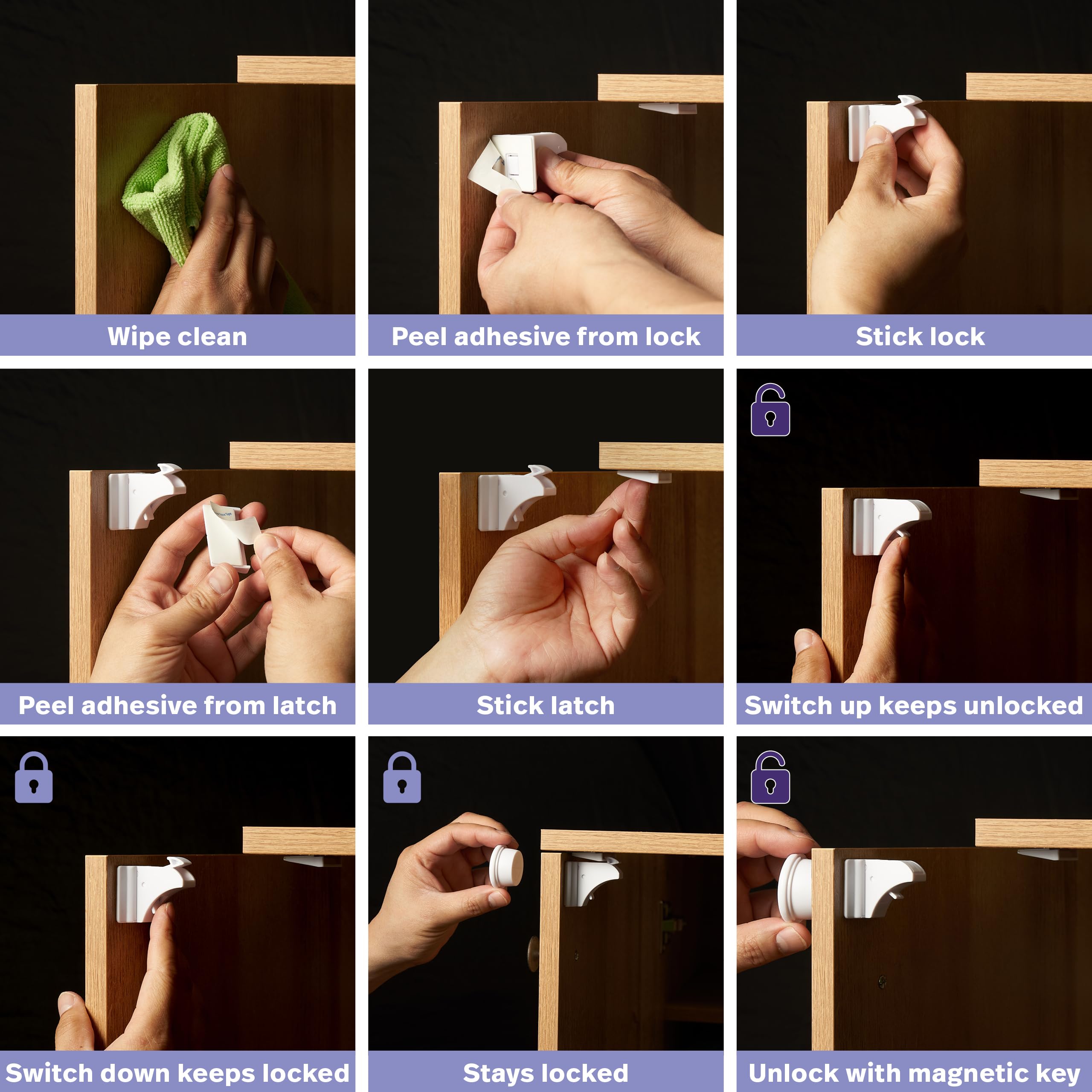Matana - 20 Serrature di Sicurezza Autoadesive Magnetiche per Bambini con 4 Chiavi - Armadi e Cassetti - Installazione Facile - Nessuna Vite o Foratura