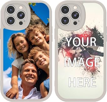 Custom Phone Case for iPhone 15 14 13 12 11 Pro Max Case Black, Leather TPU Frame,Design Your Own Personalized Picture Text Photo Cover Grey