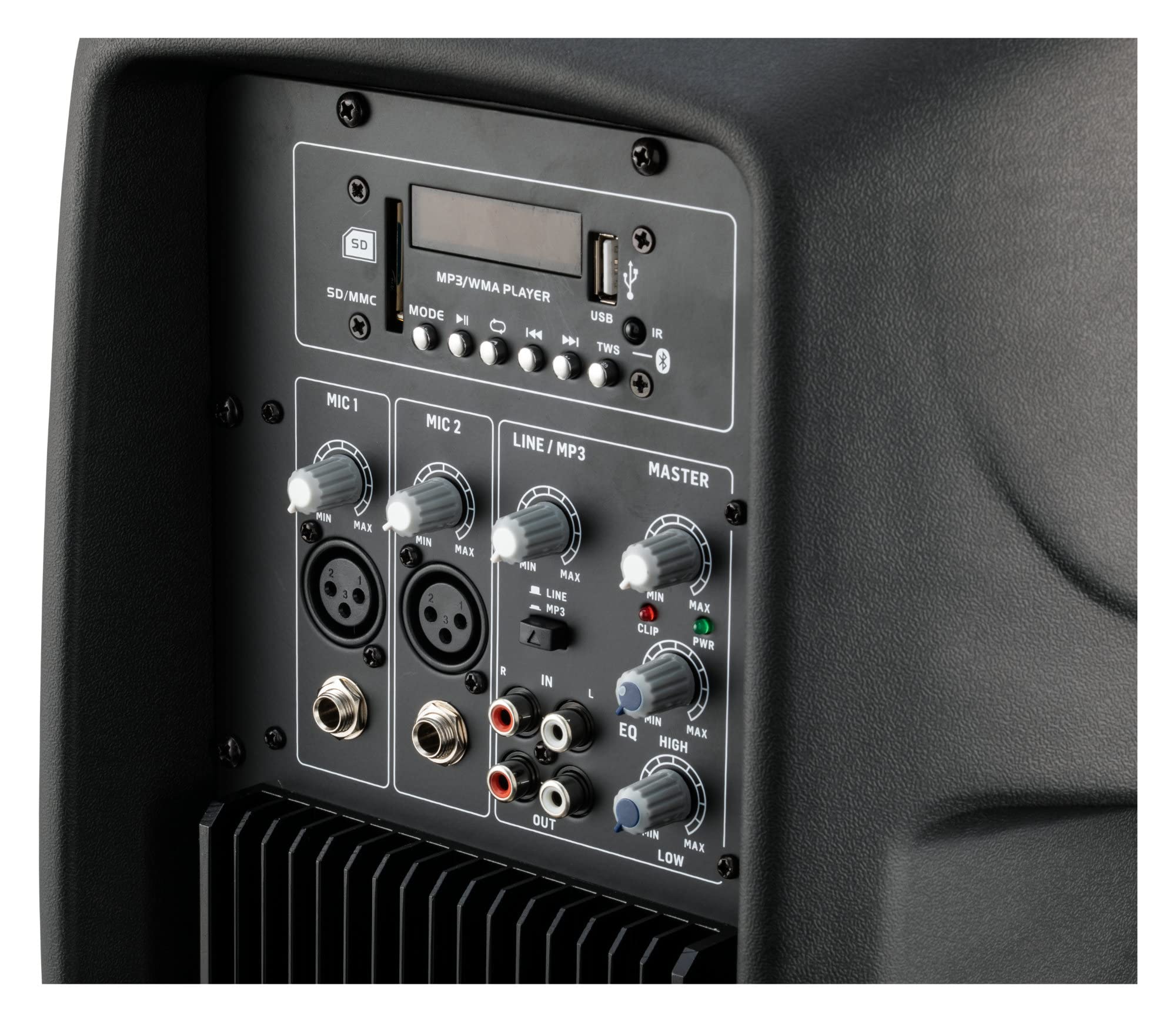 McGrey P212 MA Aktiv-Lautsprecher - FM/USB/SD/Bluetooth® MP3-Player - 120 W RMS / 600 W Peak - 2-Wege-System mit 12" Woofer und 1" Hochtöner - ABS-Kunststoffgehäuse - Schwarz