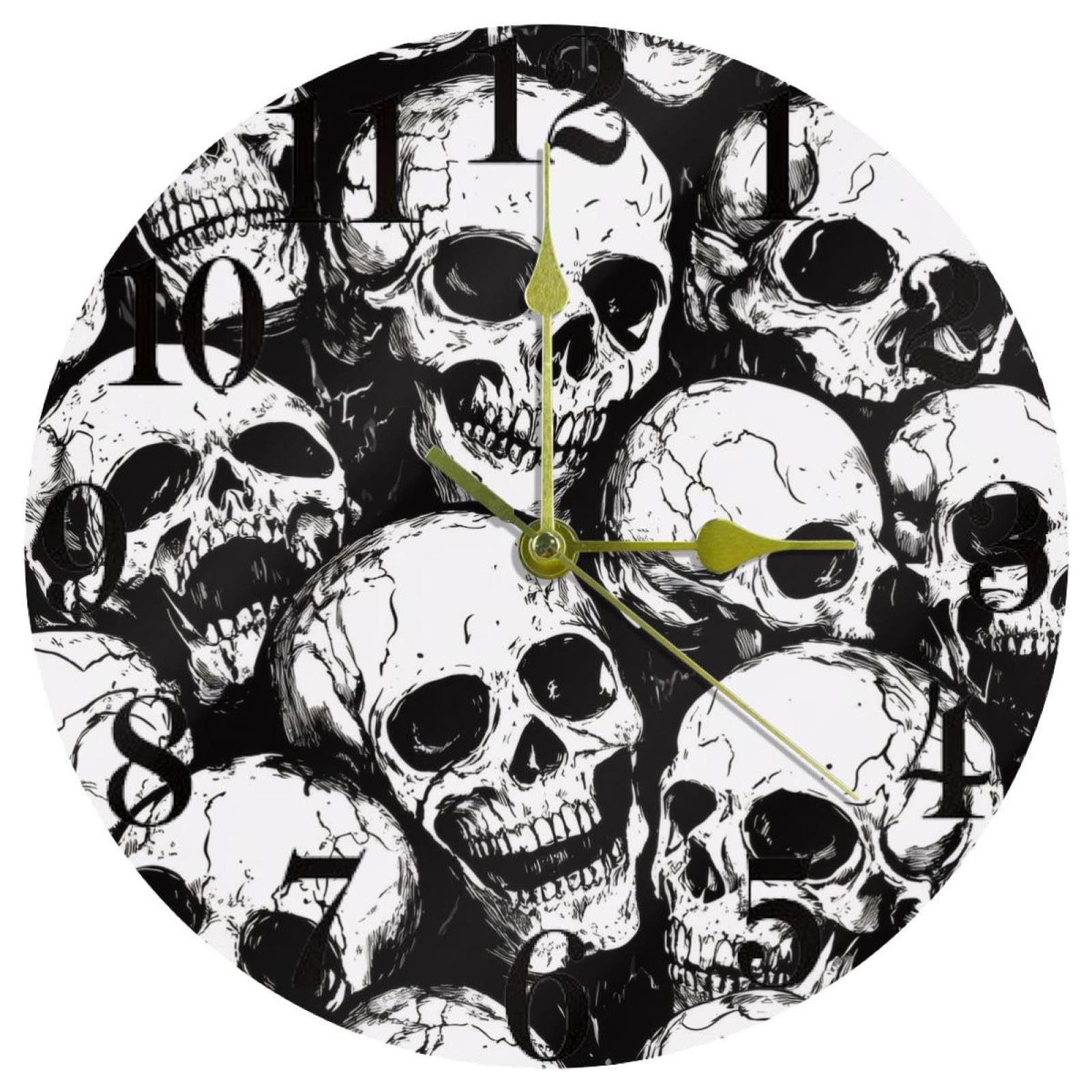 Horloge murale crânes d'Halloween silencieuse quartz pour salon