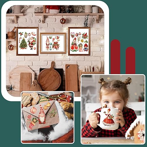Miniatura 5 de Honoson 20 hojas vintage de Navidad para manualidades y muebles, calcomanías retro de Papá Noel para transferencia, calcomanías vintage de muebles