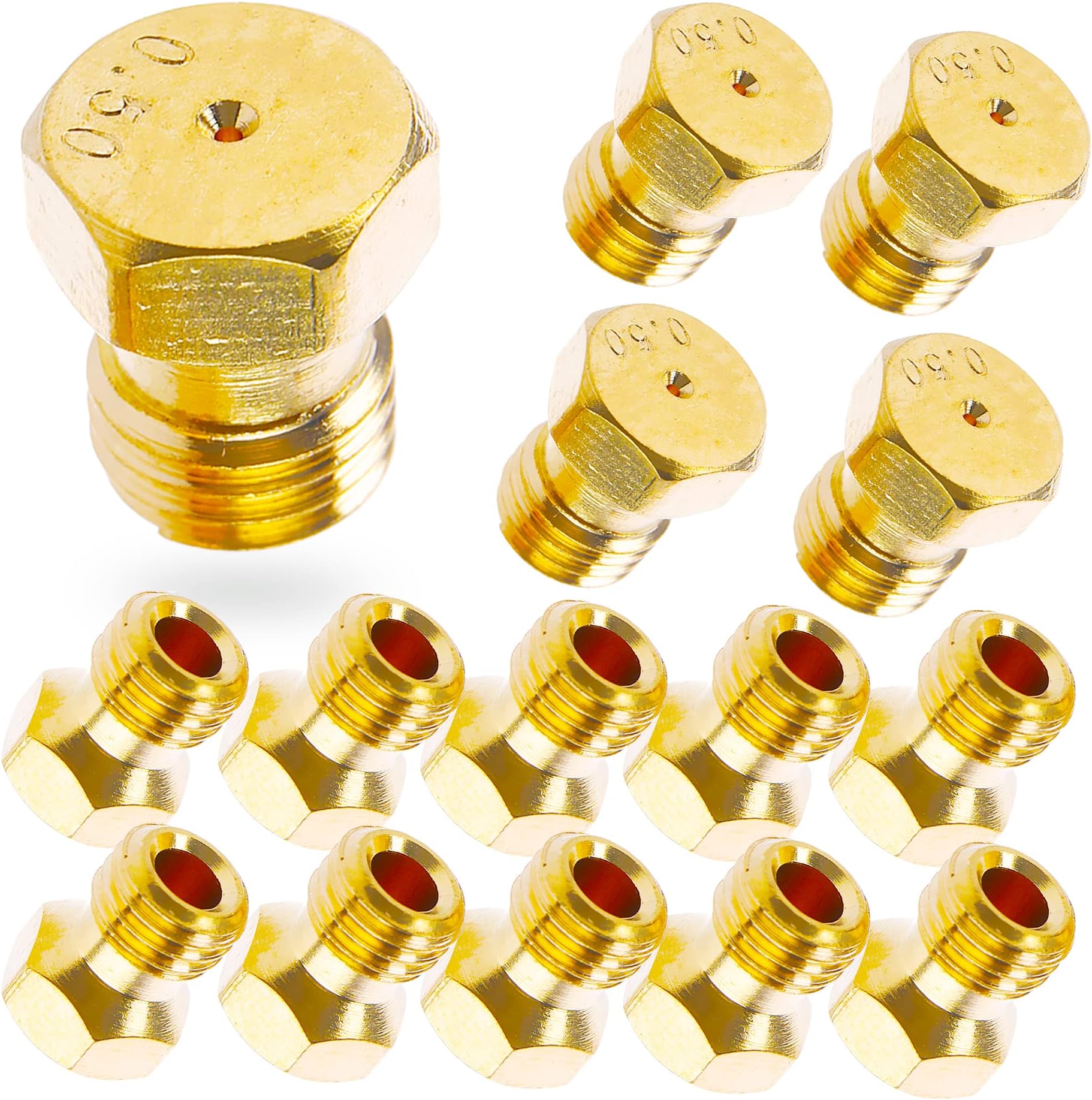 Grill LP Gas Conversion Kit for Weber, Brass Jet Nozzle for Propane LPG, DIY Burner Replacement Part Orifice Can Drill Out, 10 PCS, Orifice Hole Size 0.5mm=0.02 "=24AWG, M6x0.75mm