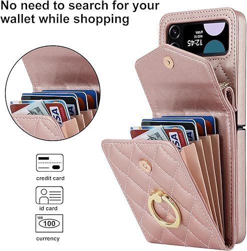 Miniatura 4 de Asuwish Funda para teléfono Samsung Galaxy Z Flip 3 5G 2021 con anillo de bloqueo RFID, correa cruzada para muñeca, soporte para tarjeta de crédito,