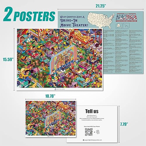 Miniatura 2 de Antelope - Rompecabezas de 1000 piezas para adultos, rompecabezas de película Drive-in de 1000 piezas - 1000 piezas de alta resolución, acabado