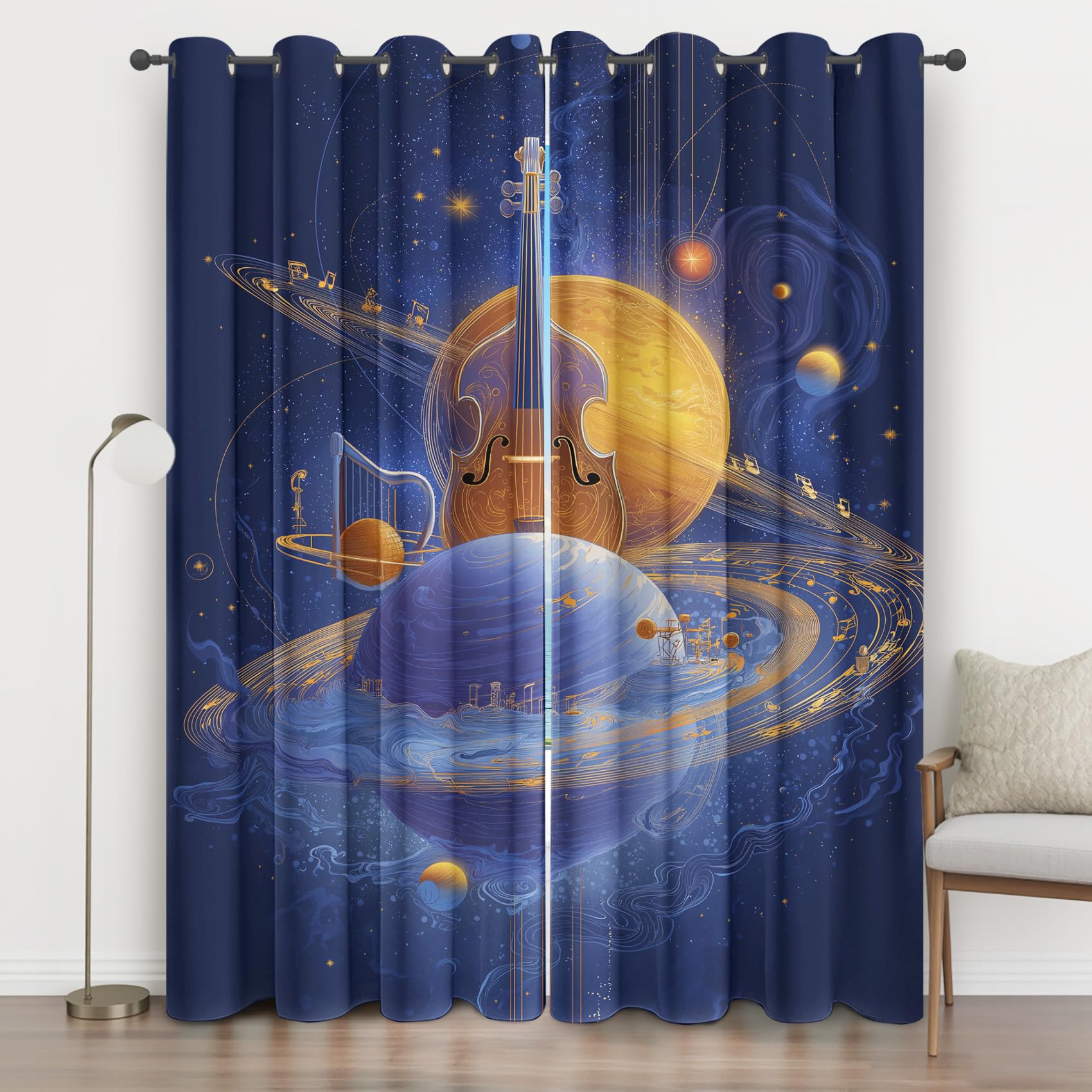 Rideau occultant 3D corps céleste musique double rideau thermique