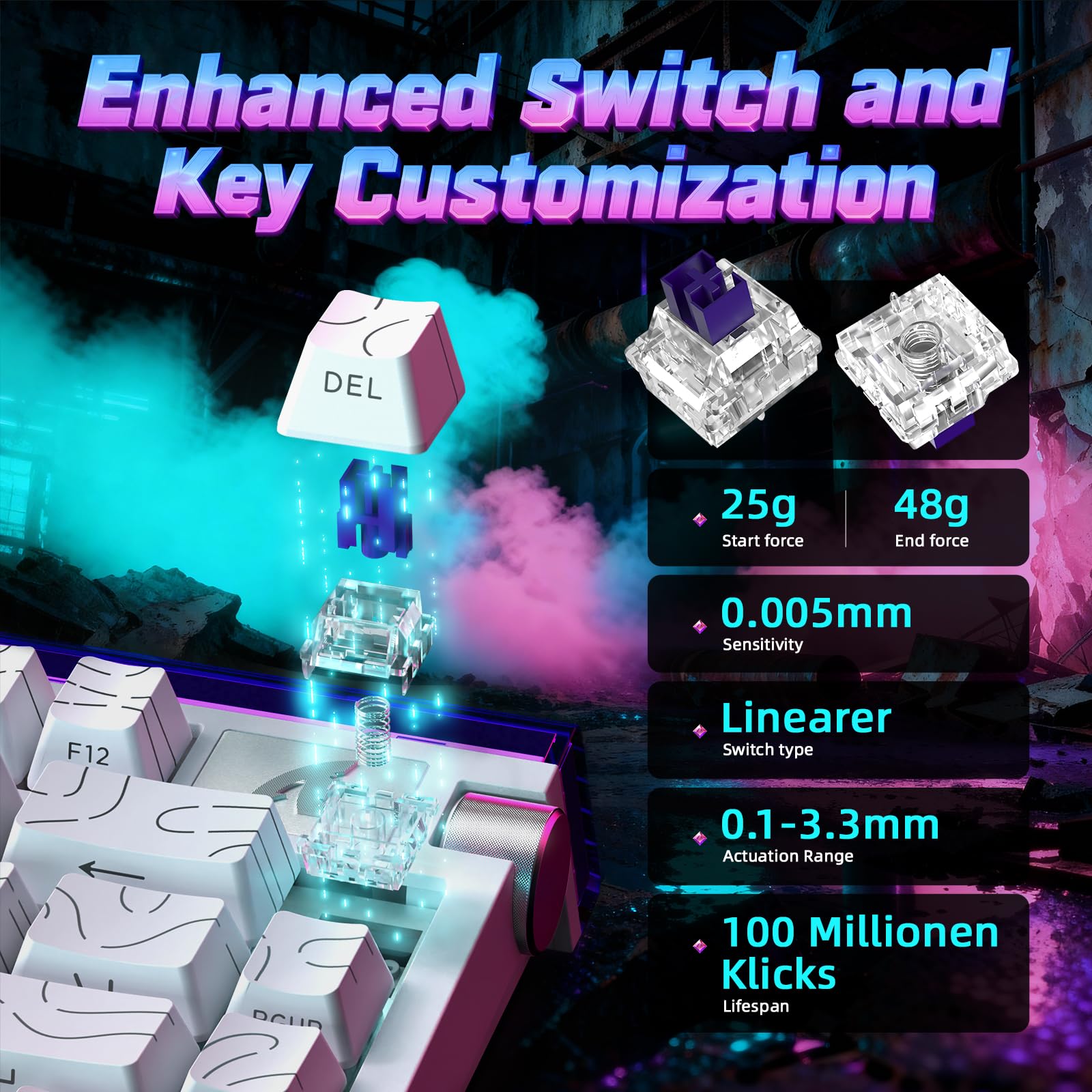 ATTACK SHARK R85 HE – Przewodowa klawiatura gamingowa 75% z kablem C01ULTRA LED, magnetycznymi przełącznikami, oprogramowaniem Multifunctional, RGB, pokrętłem, 8000 Hz (Biały kontur)