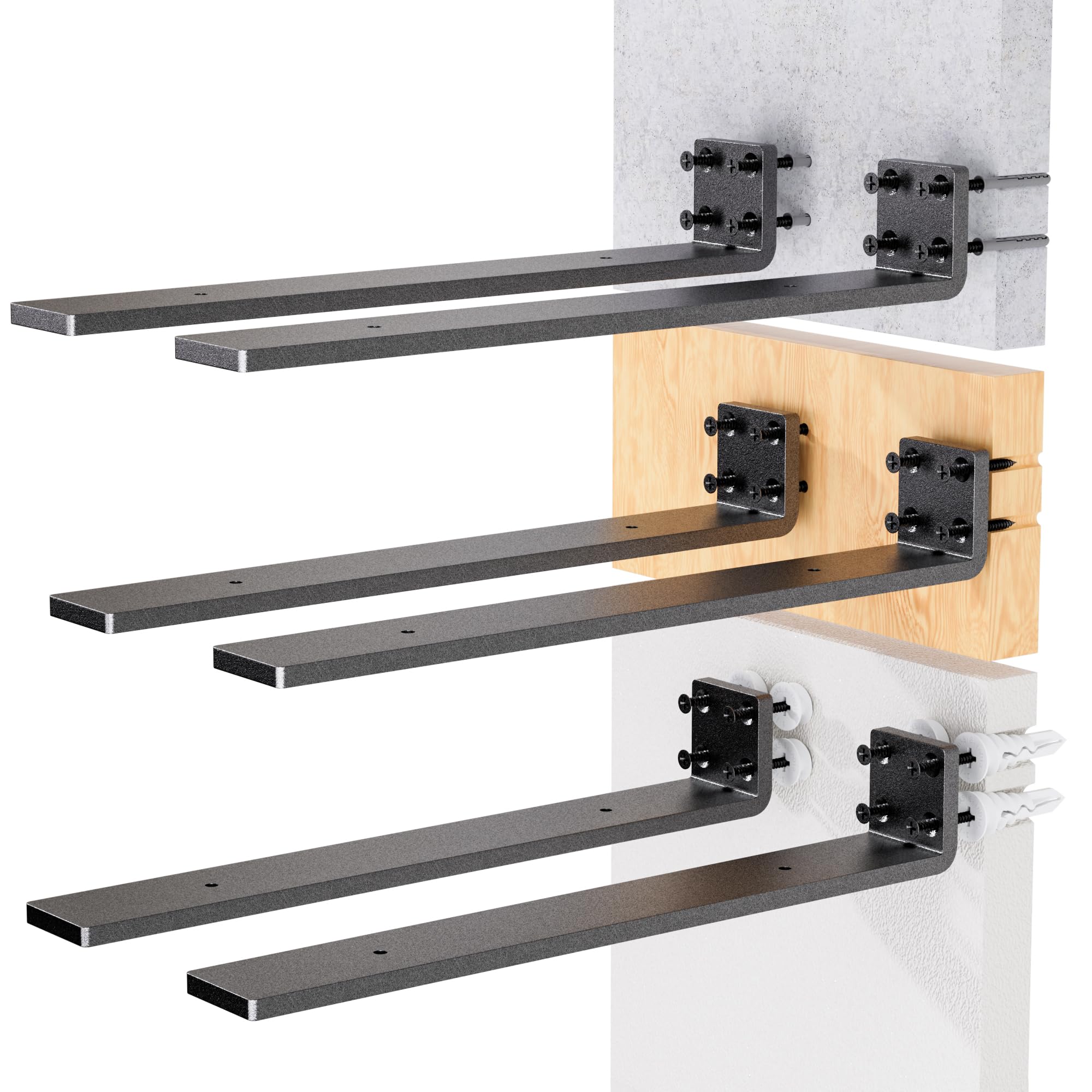 Heavy Duty Metal Shelf Brackets 4-Inch, Set of 6, Modern Black Matte Finish, 1/5" Thick Steel, Easy-to-Install, Strong Support for Shelves, Versatile & Stylish (4 Inch - 6 Pack) — Amazon image 13