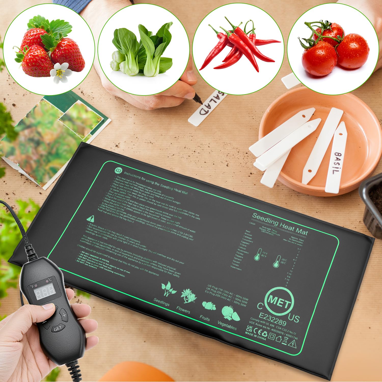 QWORK® Tappetino Riscaldante con Termostato, Tappetino Riscaldante Piante, 50 W 20 ℃ ~ 45 ℃ Intervallo di Temperatura Tappetino Riscaldante, per Serra Interna, Terrario, Acquario, Rettile