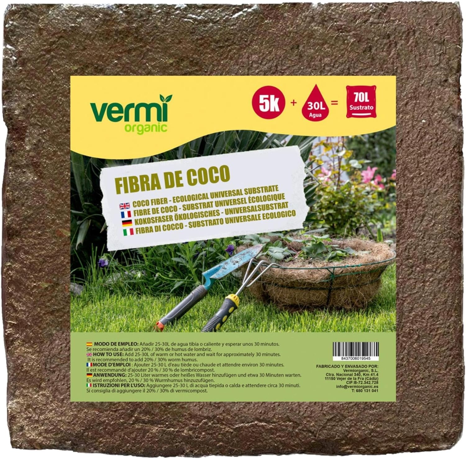 Coconut Fibre Block 5kg (70L) Compact Brick
