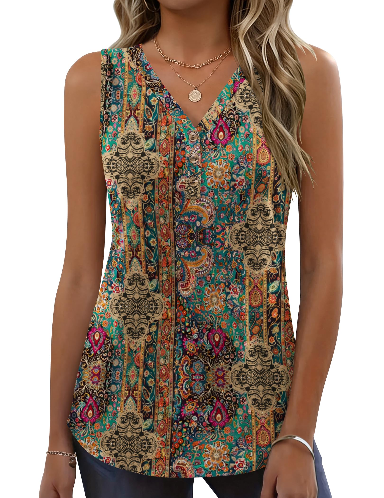 Zeagoo Tank Tops for Women 2026 Summer Top Henley Shirts Dressy Casual Loose Fit V-Neck Button Down Sleeveless
