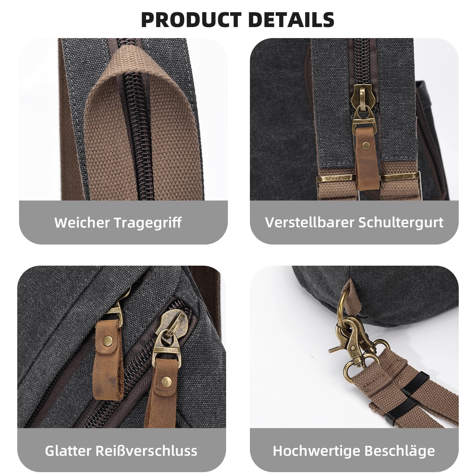 KL928 Canvas - Schlingetasche kleiner Crossbody - Rucksack lässiger Schulter - Tagesrucksack für Damen und Herren