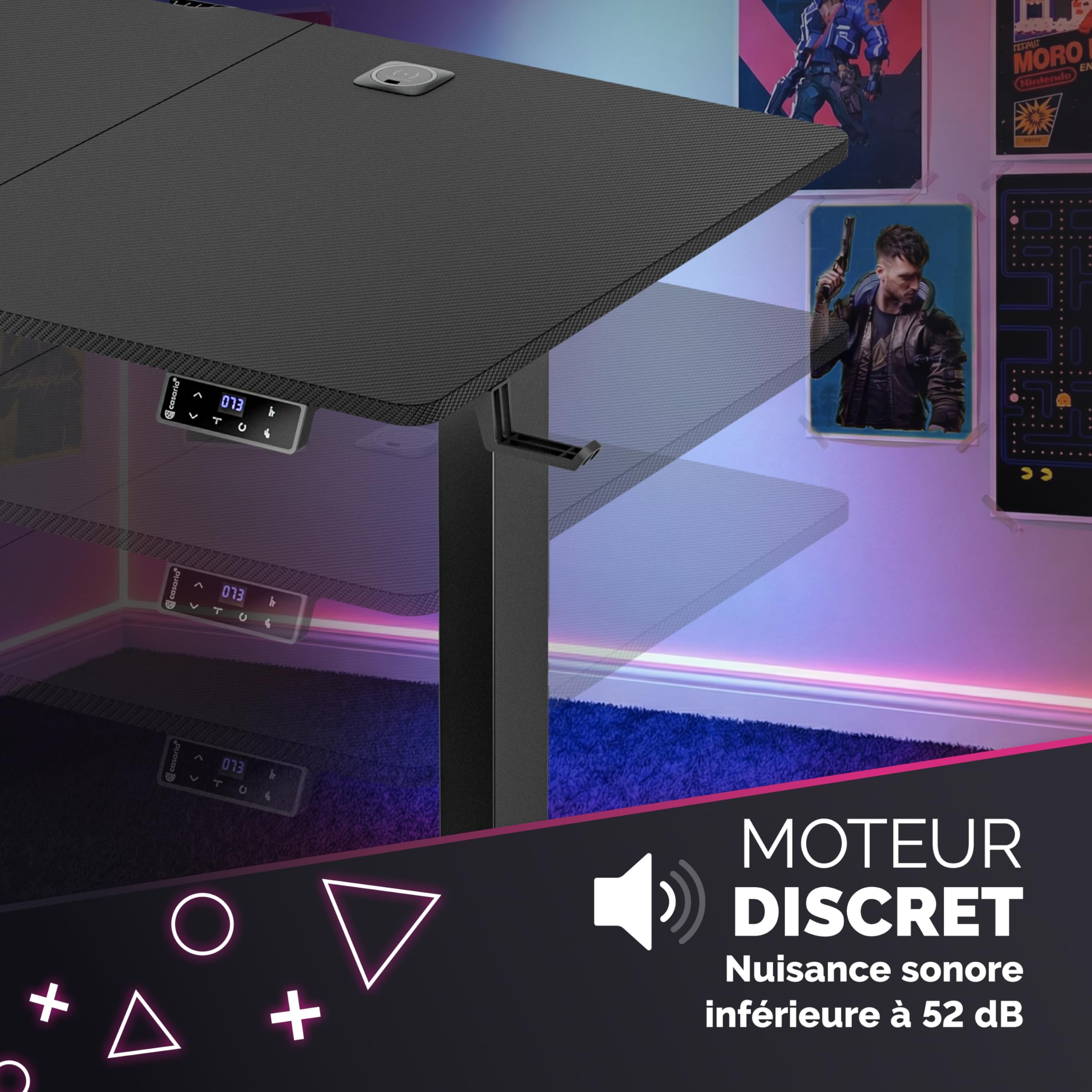 Casaria® Bureau Assis Debout 160 x 70 cm Bureau Gaming Aspect Carbone Standing Desk Hauteur Réglable 72 117 Cm Chargeur sans Fil Ports USB C USB A Structure Acier 80 Kg