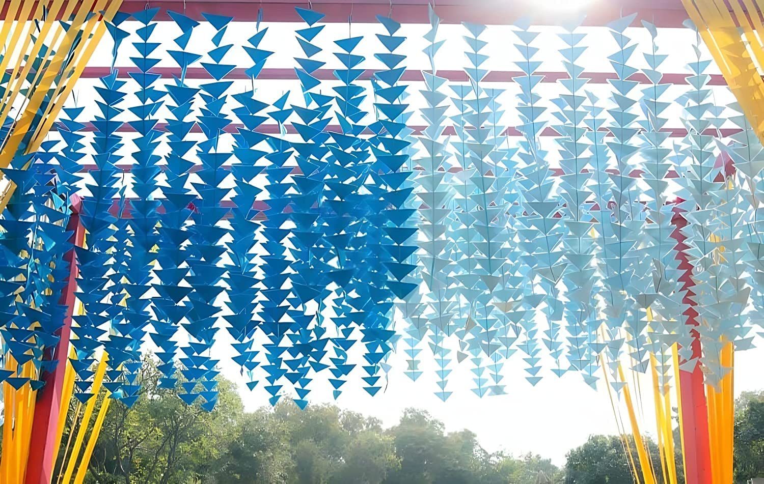 Guirlandes décoratives triangulaires en feutre de 1,2 m à suspendre pour Mehndi, Haldi, décoration de fête à thème coloré (lot de 10)_1009