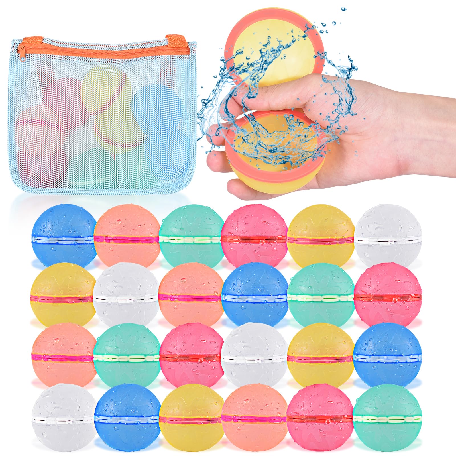 Photo 1 of Reusable Water Balloons for Kids ages 3-12, Refillable Water balloons for Kids Summer Bath Backyard Outdoor Pool Toys, Reusable Water Balls, Silicone Magnetic Water Balloons Quick Fill (24)