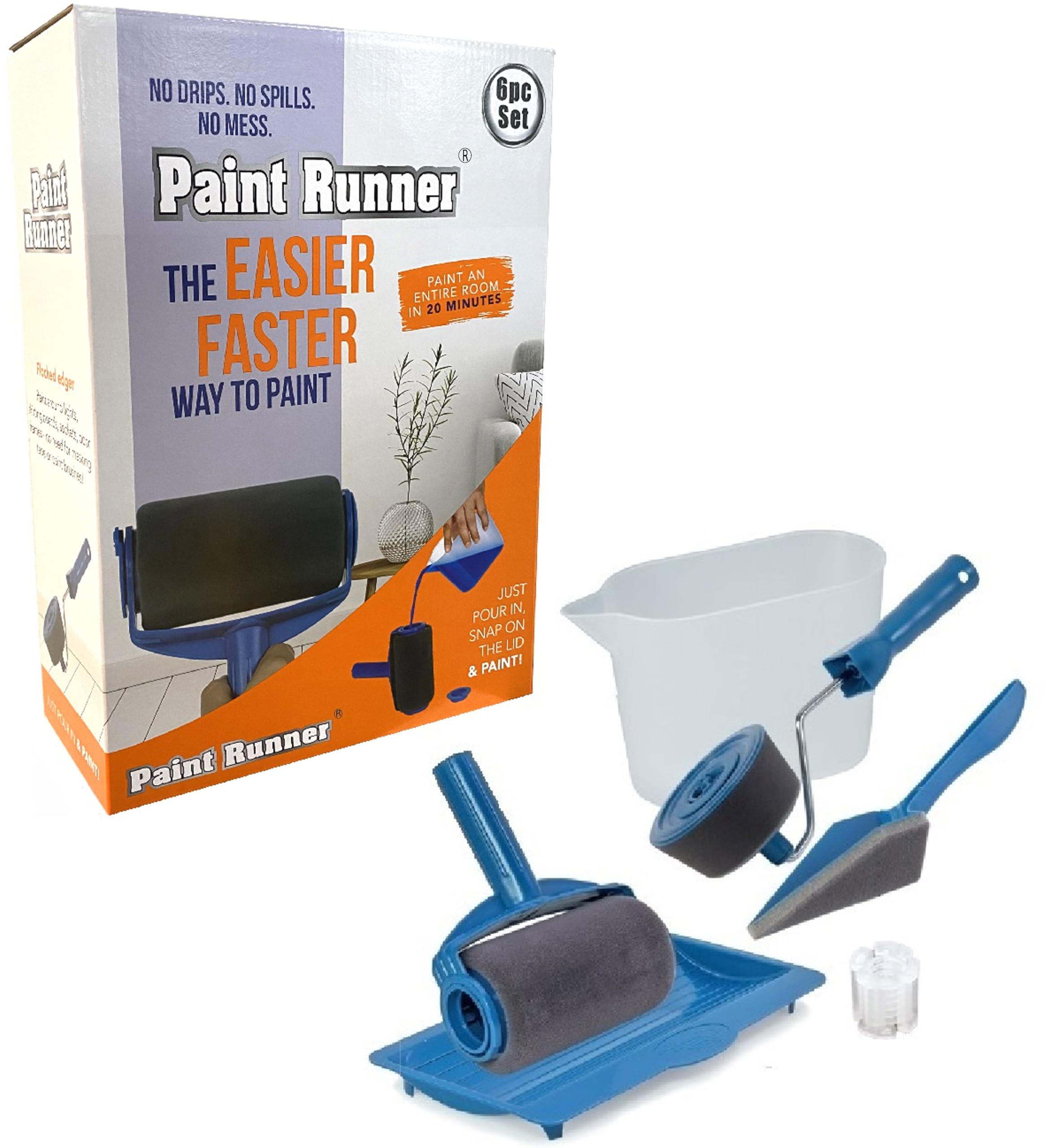 a Registered Trademark, Ultimate Paint Roller System - 6 pc Set, Paint continuously Without Dipping & Dripping & no Mess. Made in Indonesia. The Original Product