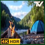 雨の中の心地よいキャンプ - 秋の森の暖炉と雨の音