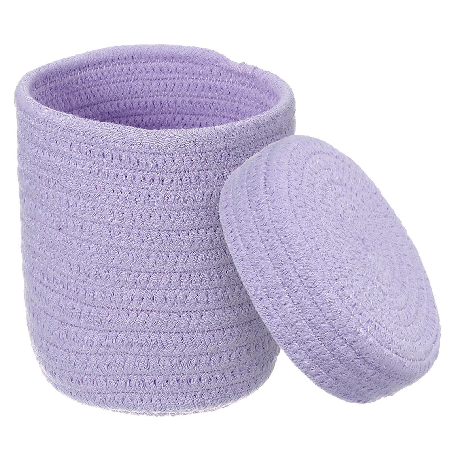 Panier en corde de coton tressée haut de gamme violet clair, mini corbeille déco fait main 14cm
