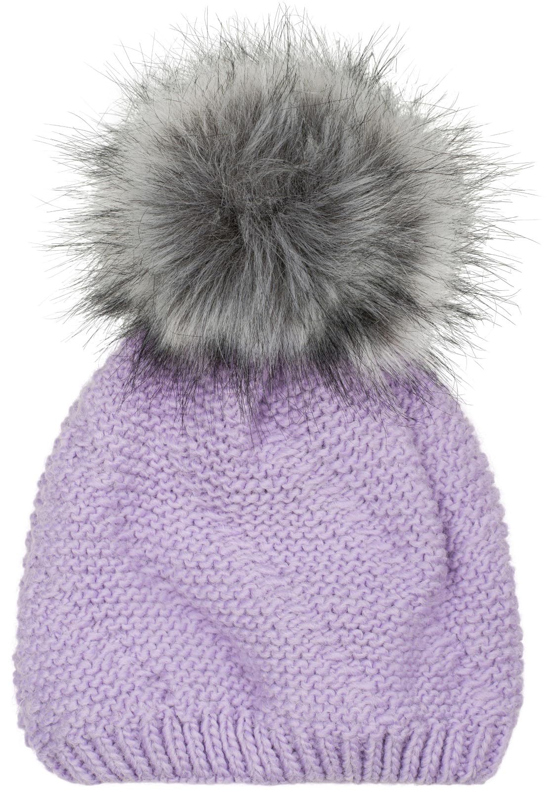 styleBREAKER Unisex Unicoloured Knitted Bobble Cap fine Knitted with Fleece Lining, Winter Fur Bobble Cap 04024175, Colour:Lilac