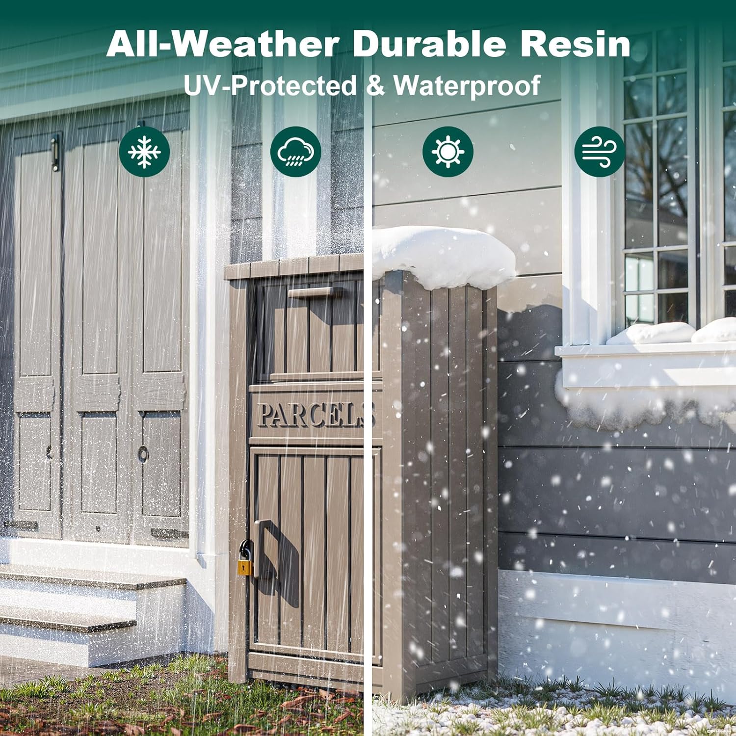 EasyUp Package Delivery Box Outdoor, Weatherproof & UV Resistant Resin Storage Box with Lockable Lid and Flip-Up Delivery Slot, Secure Contactless Parcel Drop Box for Porch (Brown) - Image 8