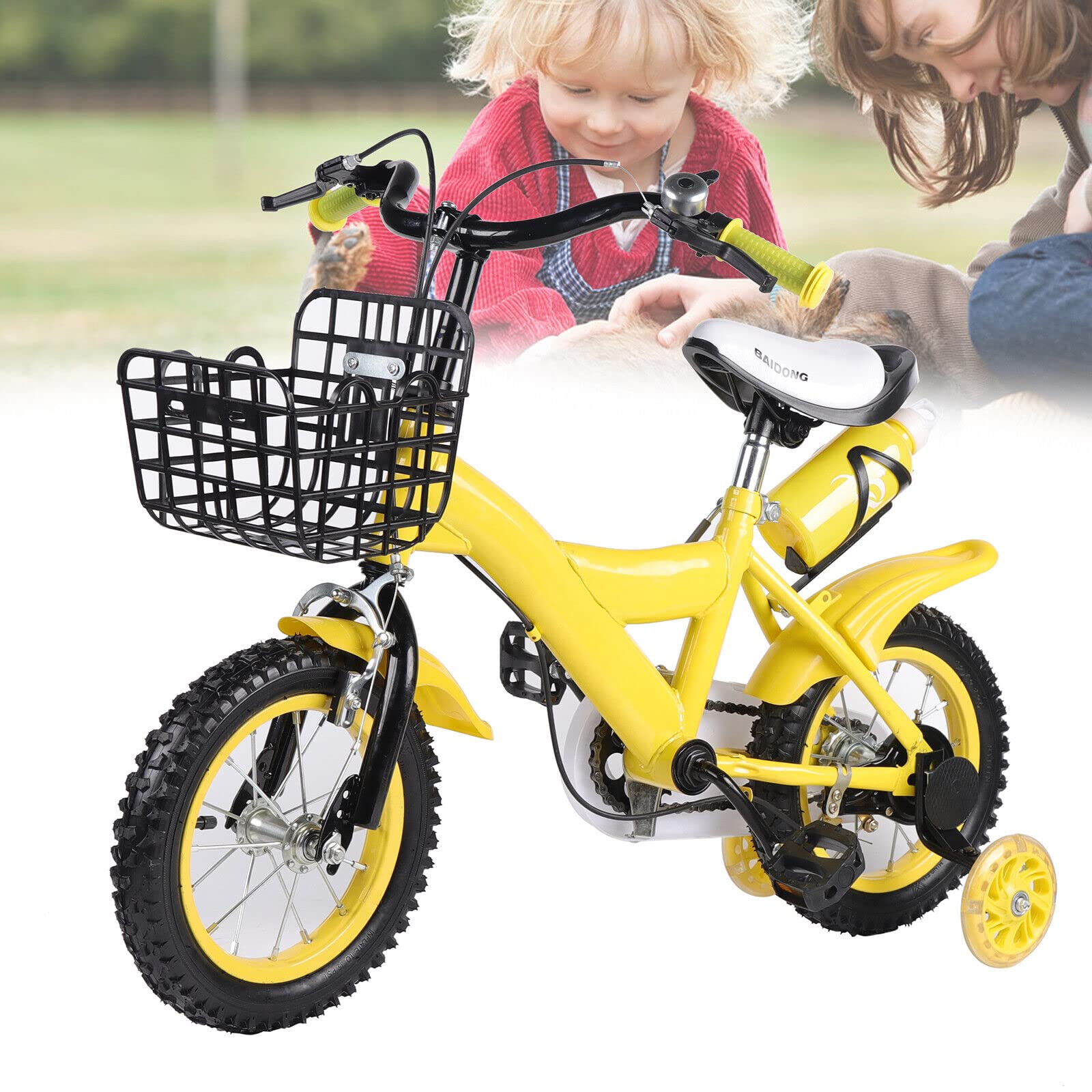 Bicicletta Bambini 12 Pollici 2-5 Anni Con Ruote Stabilizzatrici | Cestino E Portabottiglia Incluso