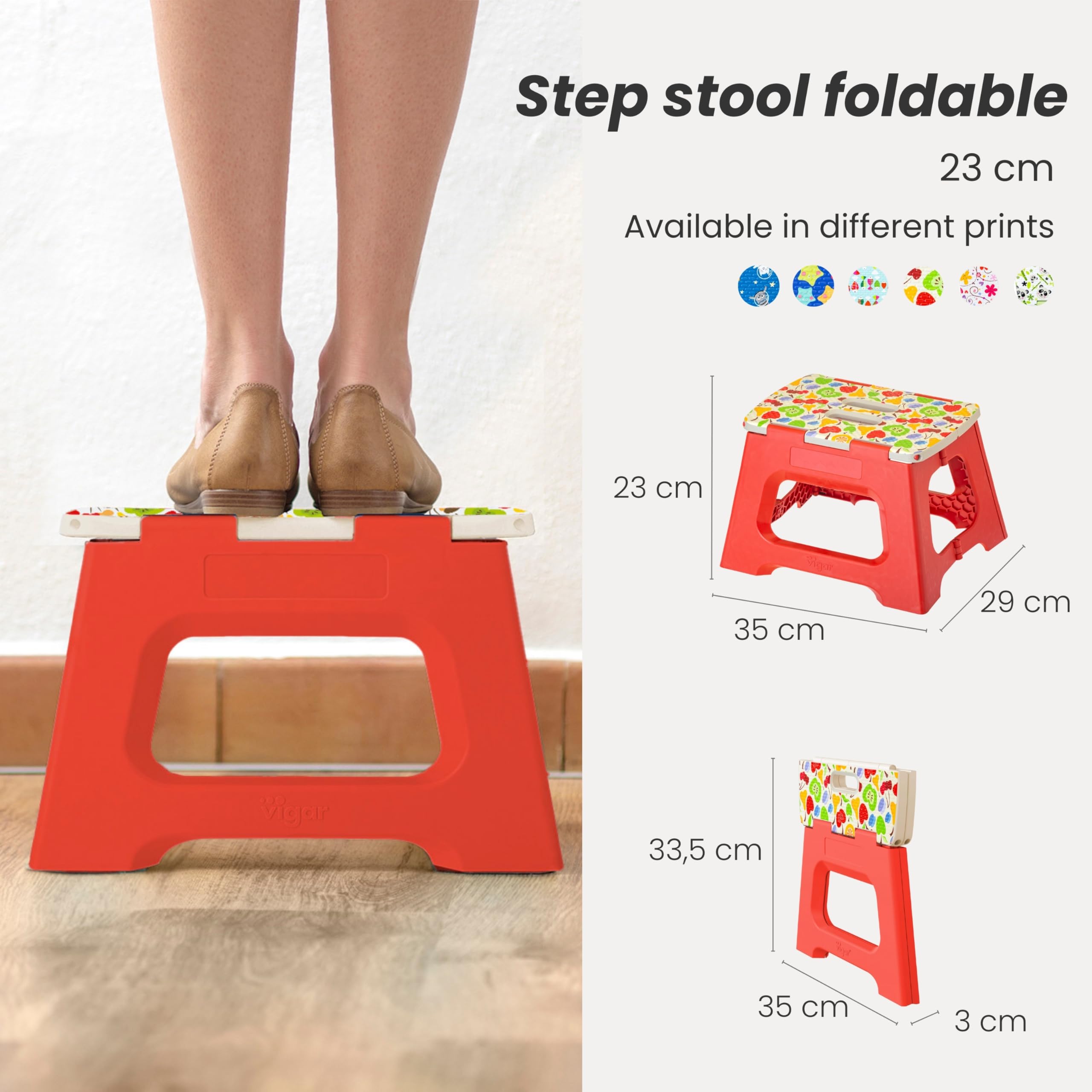 Tabouret Marchepied Pliable VIGAR - Support 150kg, 23cm Haut, Design Panda